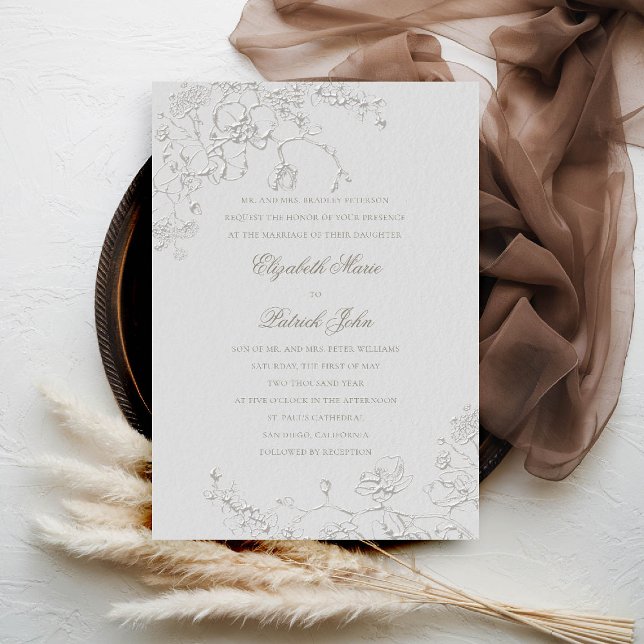 Orchids Reverie Ivory Formal Traditional Wedding Invitation (orchids wedding invitation formal traditional modern classic art sketch ivory calligraphy cherry)