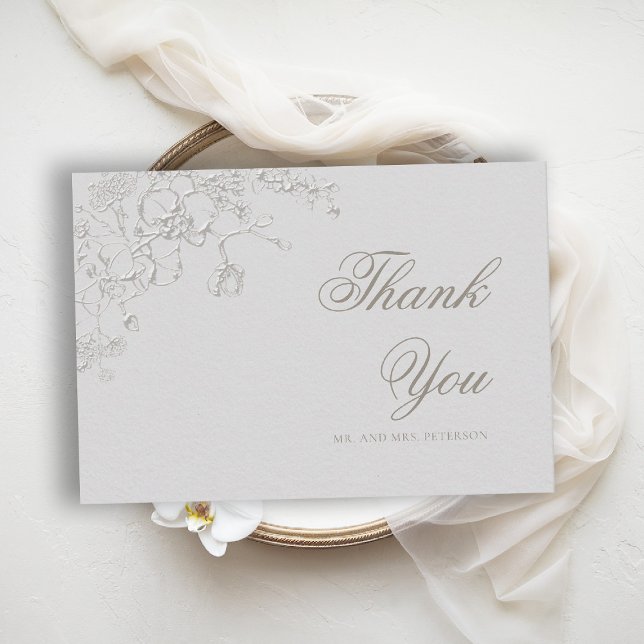 Orchids Reverie Ivory Formal Traditional Wedding Thank You Card (orchid wedding thank you card art sketch romantic modern classic formal elegant ivory)