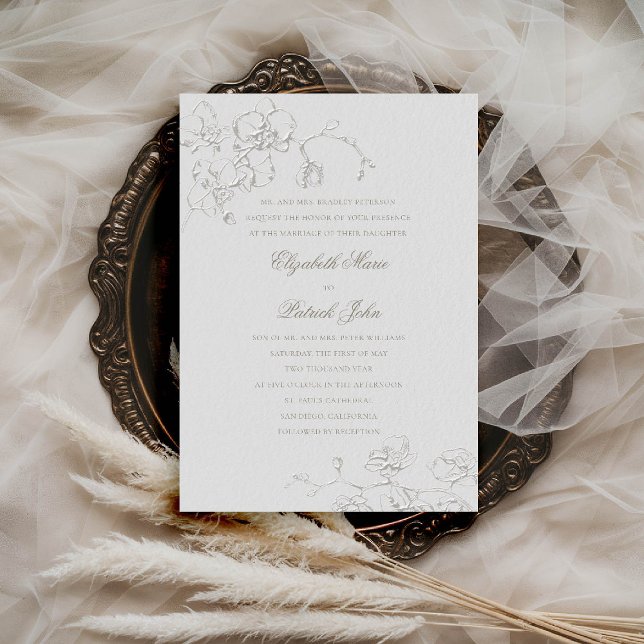 Orchids Romantic Ivory Formal Traditional Wedding Invitation (orchids wedding invitation formal traditional modern classic art sketch ivory calligraphy royal chic)