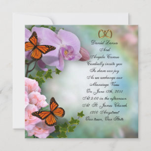 Orchids, roses and butterflies Wedding Invitation