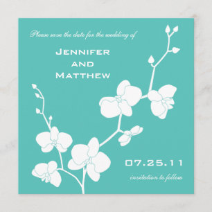 Orchids Save the Date - Turquoise Blue and White