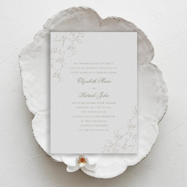 Orchids Silky Ivory 2 Formal Traditional Wedding Invitation (orchids wedding invitation formal traditional modern classic elegant classy ivory faux embossed silk)