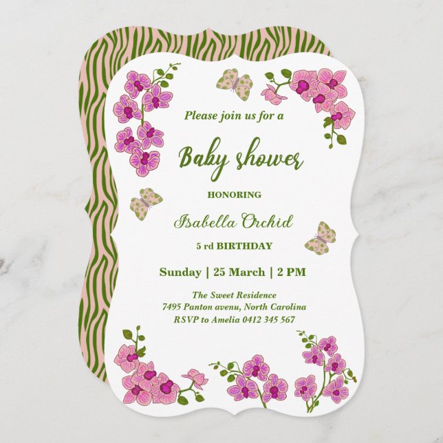 Orchids Tropical Butterfly Baby Shower  Invitation (Front/Back)