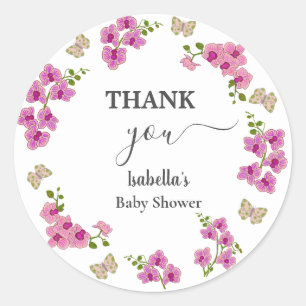 Orchids Tropical Butterfly Purple Pin Baby Shower Classic Round Sticker