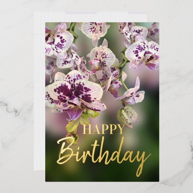 Orchids Tropical  Floral Happy Birthday Real Gold Foil Holiday Card (Envelope)