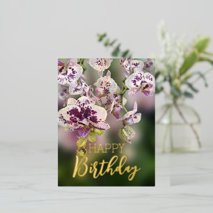 Orchids Tropical Floral Happy Birthday Real Gold   Foil Holiday Postcard