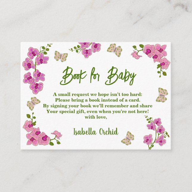 Orchids Tropical Purple Pink Gift Book for Baby Enclosure Card (Front)