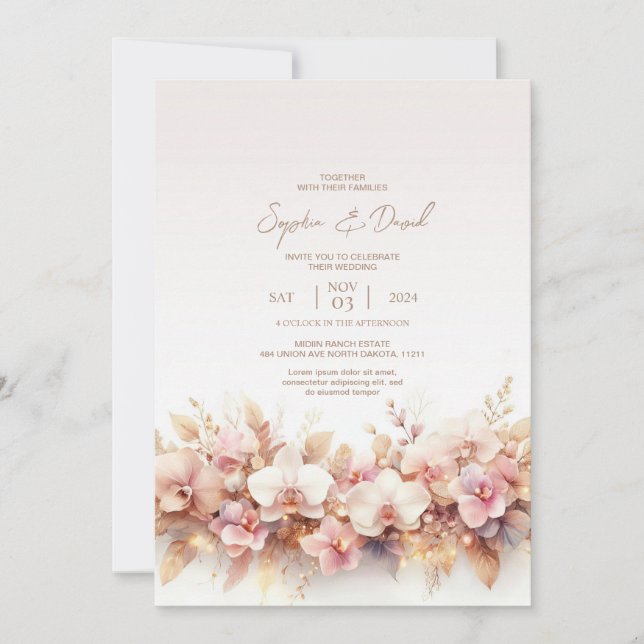 Orchids Watercolor Wedding Invitation (Front)