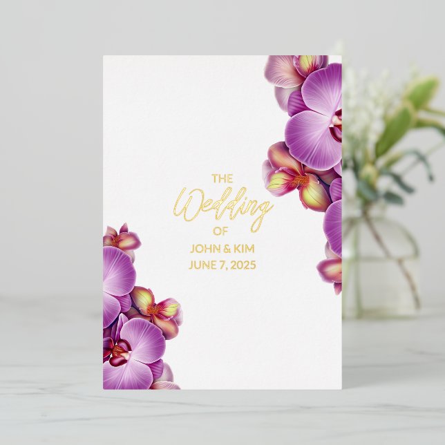 Orchids Wedding Gold Foil Invitation (Standing Front)
