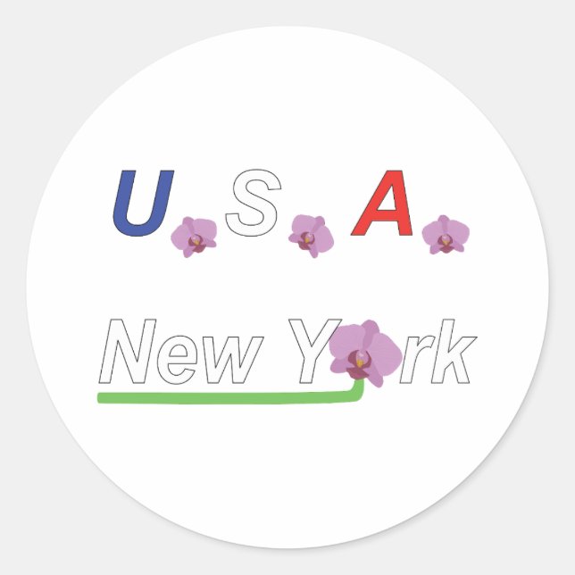 Orchids with text New York Classic Round Sticker (Front)