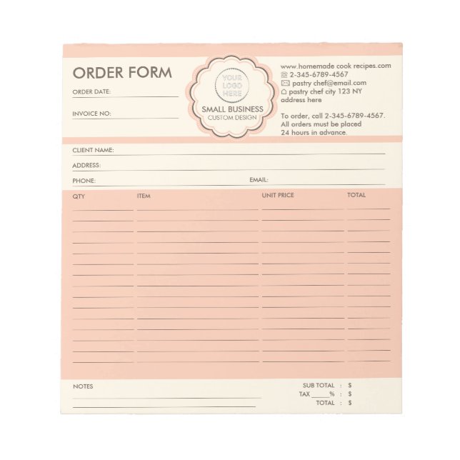 Order Form Custom Logo Notepad (Front)