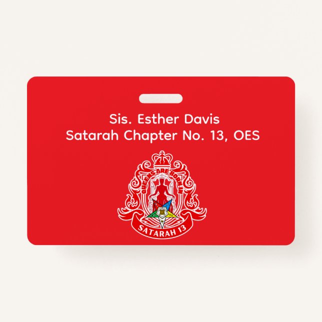 Order of Eastern Star (OES) Name Badge ID Badge (Front)