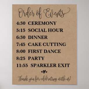 Order of Events Wedding Schedule Sign