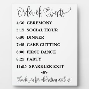 Order of Events Wedding Schedule Sign Plaque