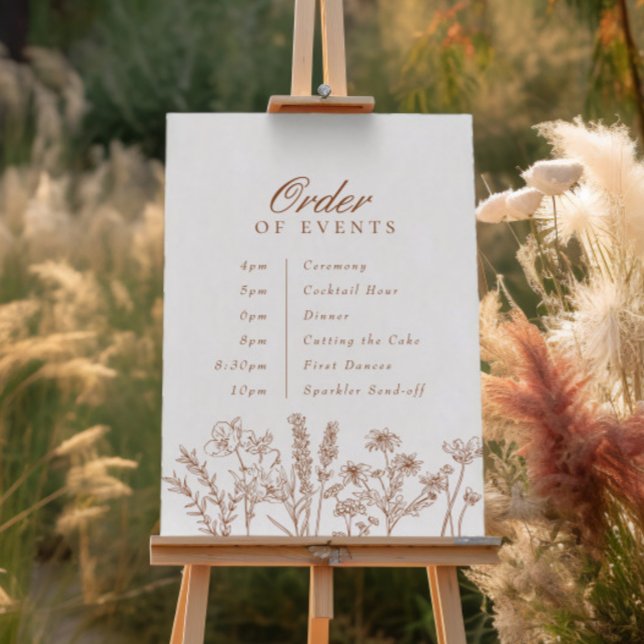 Order of Events Wedding Terracotta Fall Wildflower Poster (Creator Uploaded)