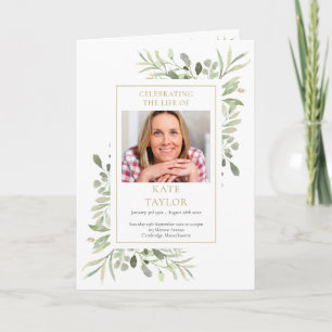 Order Of Service Greenery Funeral Memorial Programme