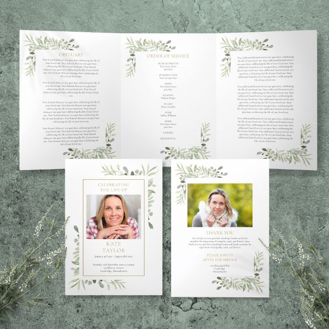 Order Of Service Greenery Funeral Memorial Tri-Fold Programme (Order Of Service Greenery Funeral Memorial Tri-Fold Program)