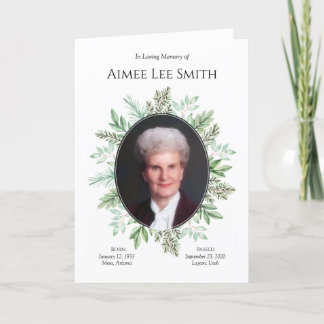 Order of Service | Greenery Funeral Program Card