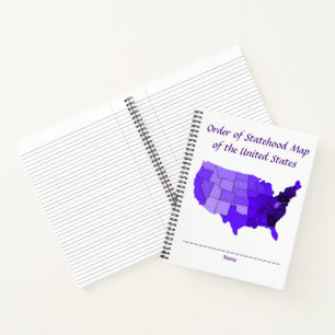 Order of Statehood Map the United States notebooks