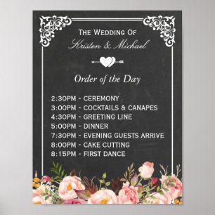 Order of the Day Floral Chalkboard Wedding Sign