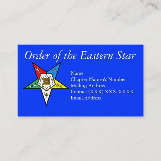 Order of the Eastern Star Blue Business Card (Front)
