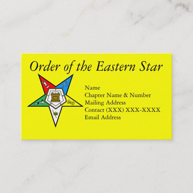 Order of the Eastern Star Yellow Business Card (Front)