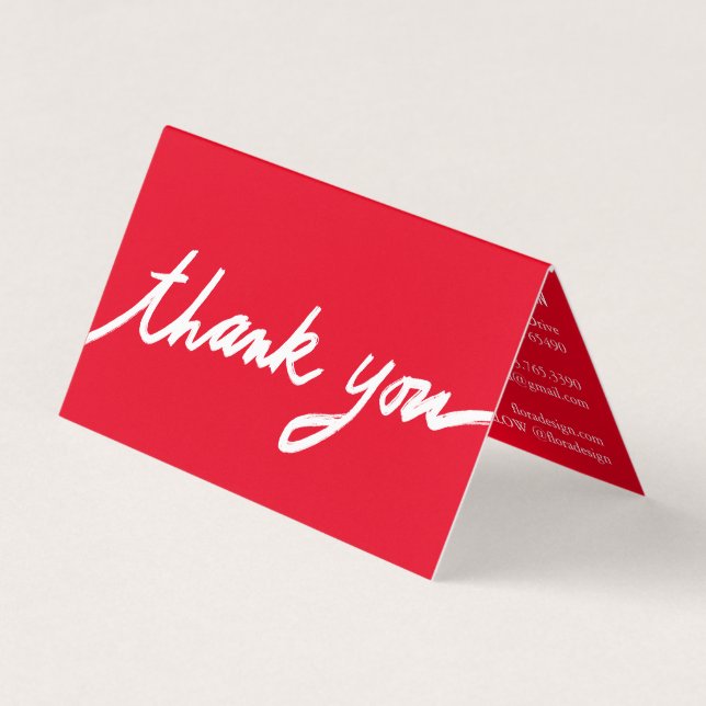 Order Thank You Custom Script Red White Folded  Business Card (Front)
