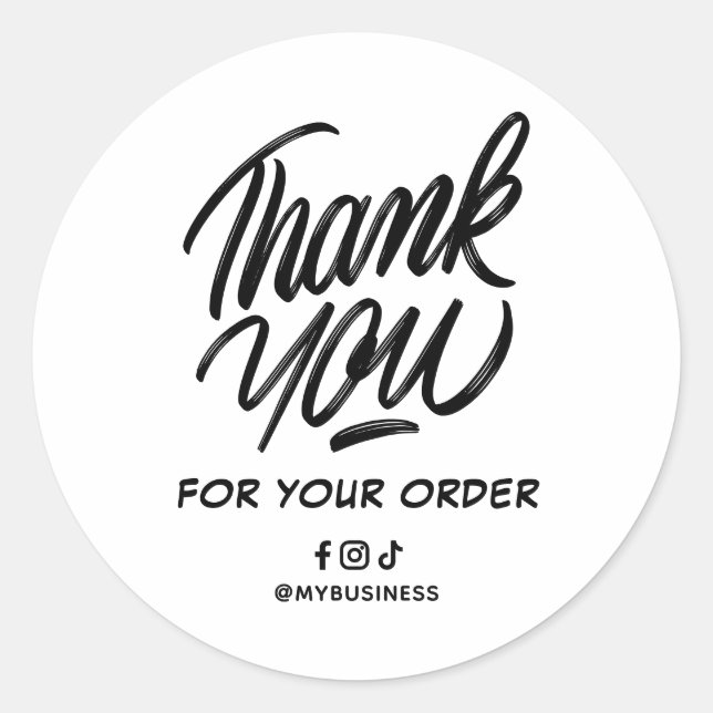 Order Thank You Custom Text & Socials Business Classic Round Sticker (Front)