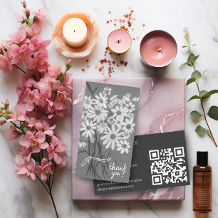 Order THANK YOU Cute Daisy Bouquet QR Code B&W Business Card