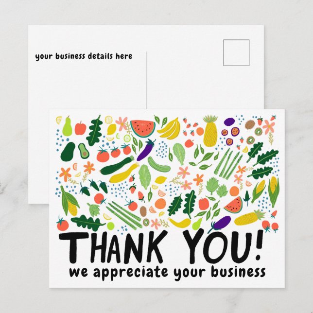 Order THANK YOU Groceries Fruits Veggies CUSTOM Postcard (Front/Back)