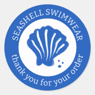 ORDER THANK YOU Seashell Beach Blue White CUSTOM Classic Round Sticker