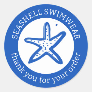 ORDER THANK YOU Starfish Beach Blue White CUSTOM Classic Round Sticker