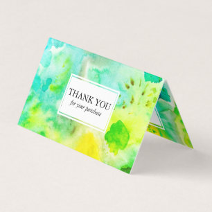 Order Thank You Watercolor Colourful Green Folded Business Card