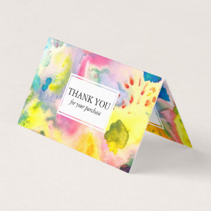 Order Thank You Watercolor Colourful Vivid Folded Business Card