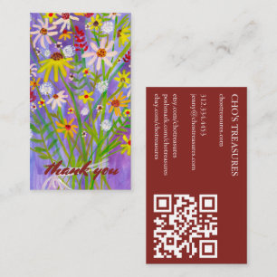 Order THANK YOU Watercolor Daisy Bouquet QR Code Business Card