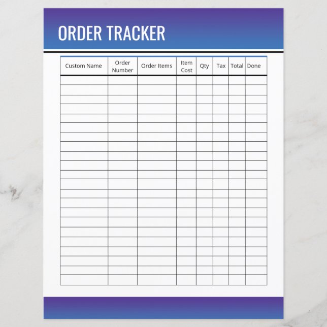 Order Tracker Printable Template (Front)