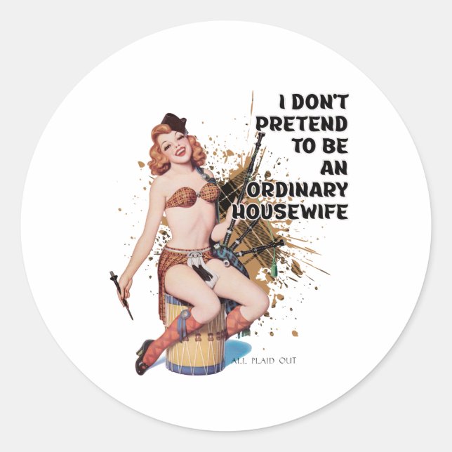 Ordinary Wife Retro Housewife Humour Pin-up Girl Classic Round Sticker (Front)