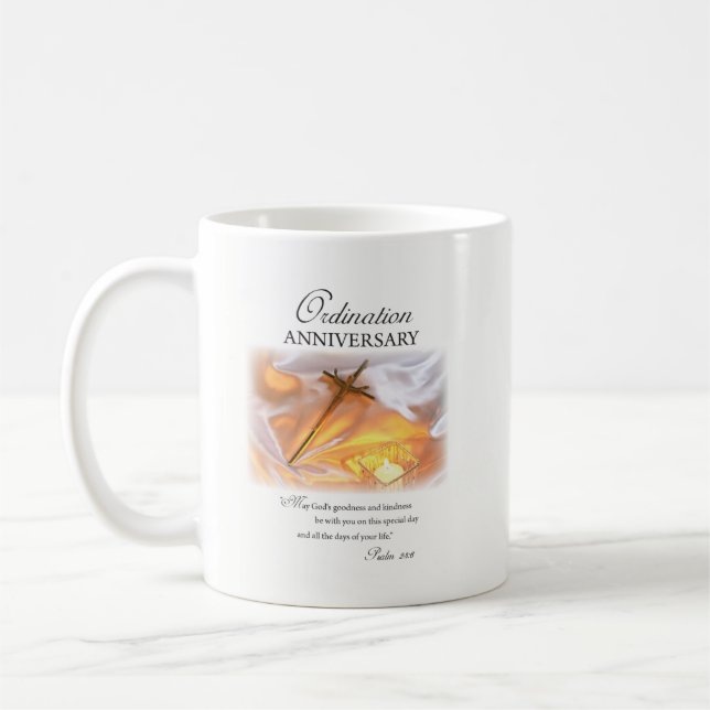 Ordination Anniversary Gift Mug, Cross Candle Coffee Mug (Left)