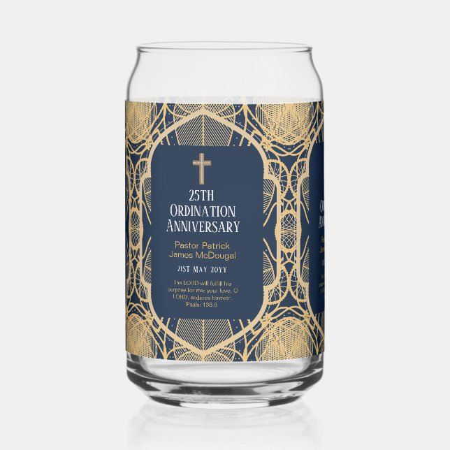Ordination Anniversary Priest Pastor Deacon Clergy Can Glass (Front)