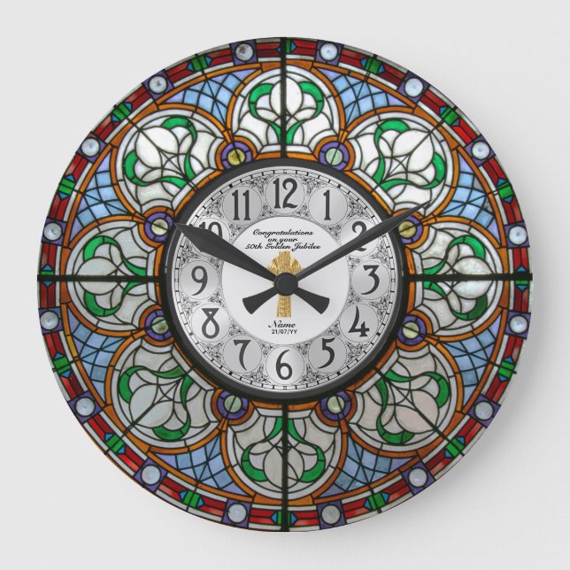 Ordination Anniversary Stained Glass 25th 50th ANY Large Clock (Front)