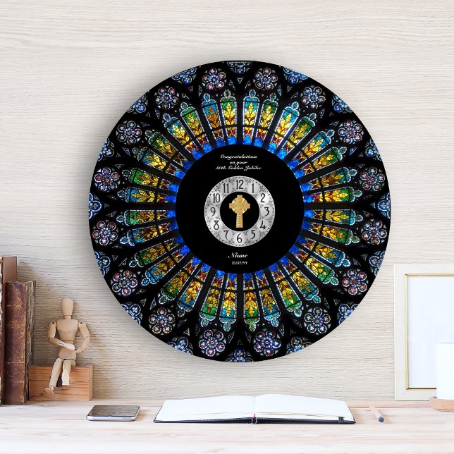 Ordination Anniversary Stained Glass - ANY CLERGY Large Clock (Creator Uploaded)