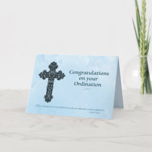 Ordination Congratulations Ornate Cross Blue Card