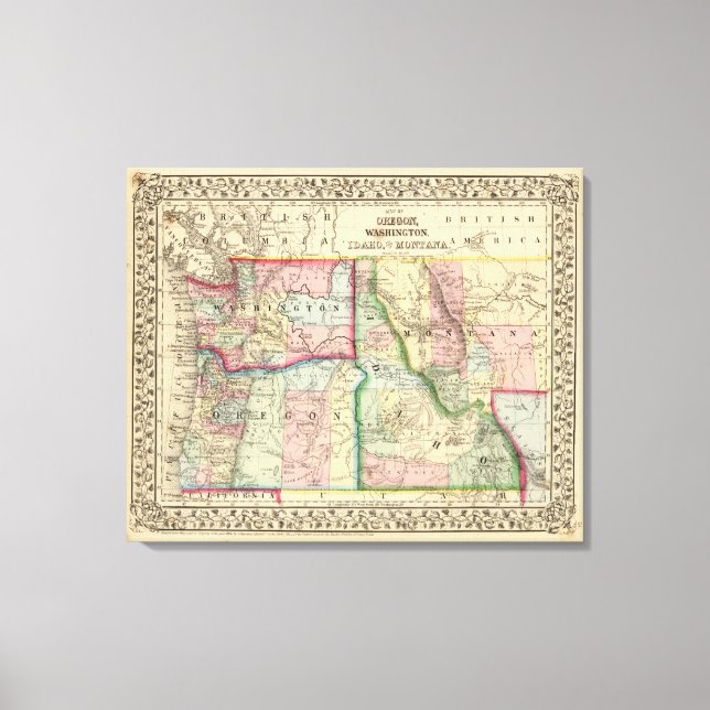 Ore, Wash, Idaho, Mont Map by Mitchell Canvas Print (Front)