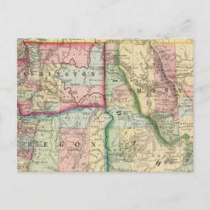 Ore, Wash, Idaho, Mont Map by Mitchell Postcard