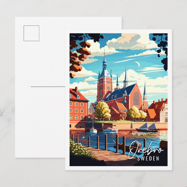 Orebro Sweden vintage travel illustration Postcard (Front/Back)