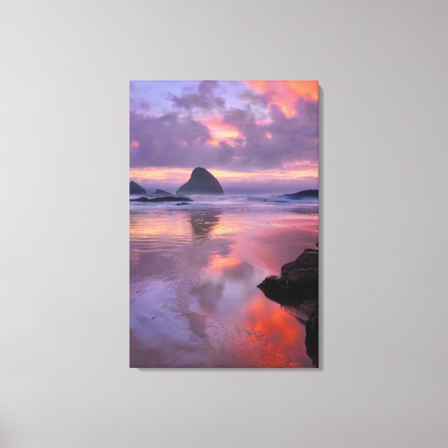 Oregon beach and sea stacks, sunset canvas print (Front)
