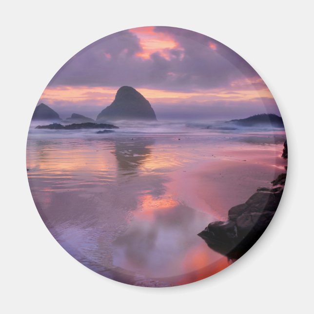 Oregon beach and sea stacks, sunset magnet (Front)
