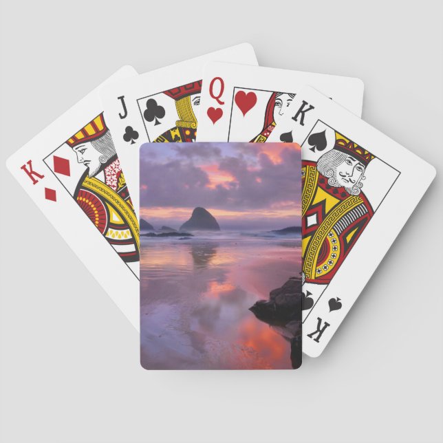 Oregon beach and sea stacks, sunset playing cards (Back)