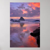 Oregon beach and sea stacks, sunset