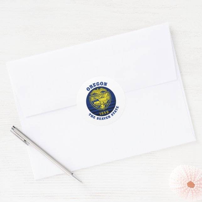OREGON BEAVER STATE FLAG CLASSIC ROUND STICKER (Envelope)